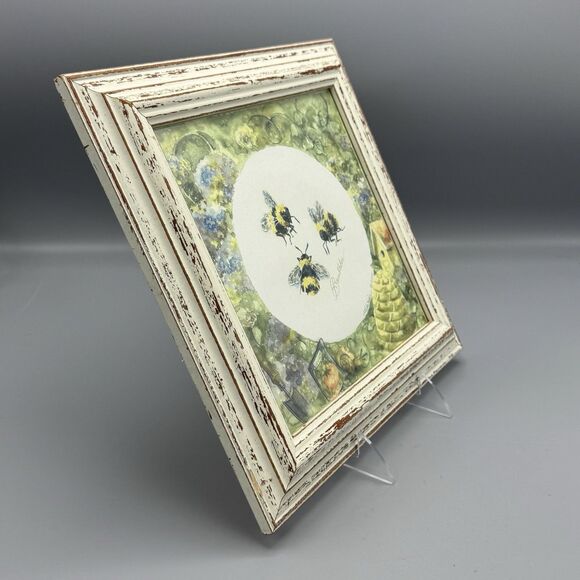 2000 Distressed Square Framed Lila Rose Bumblebee Print Cottagecore Gardens 10.5 - Picture 3 of 6